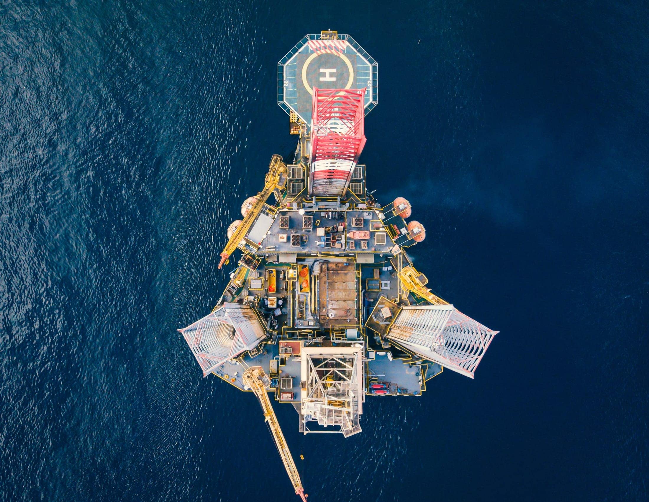 Offshore oil and gas platform seen from the air