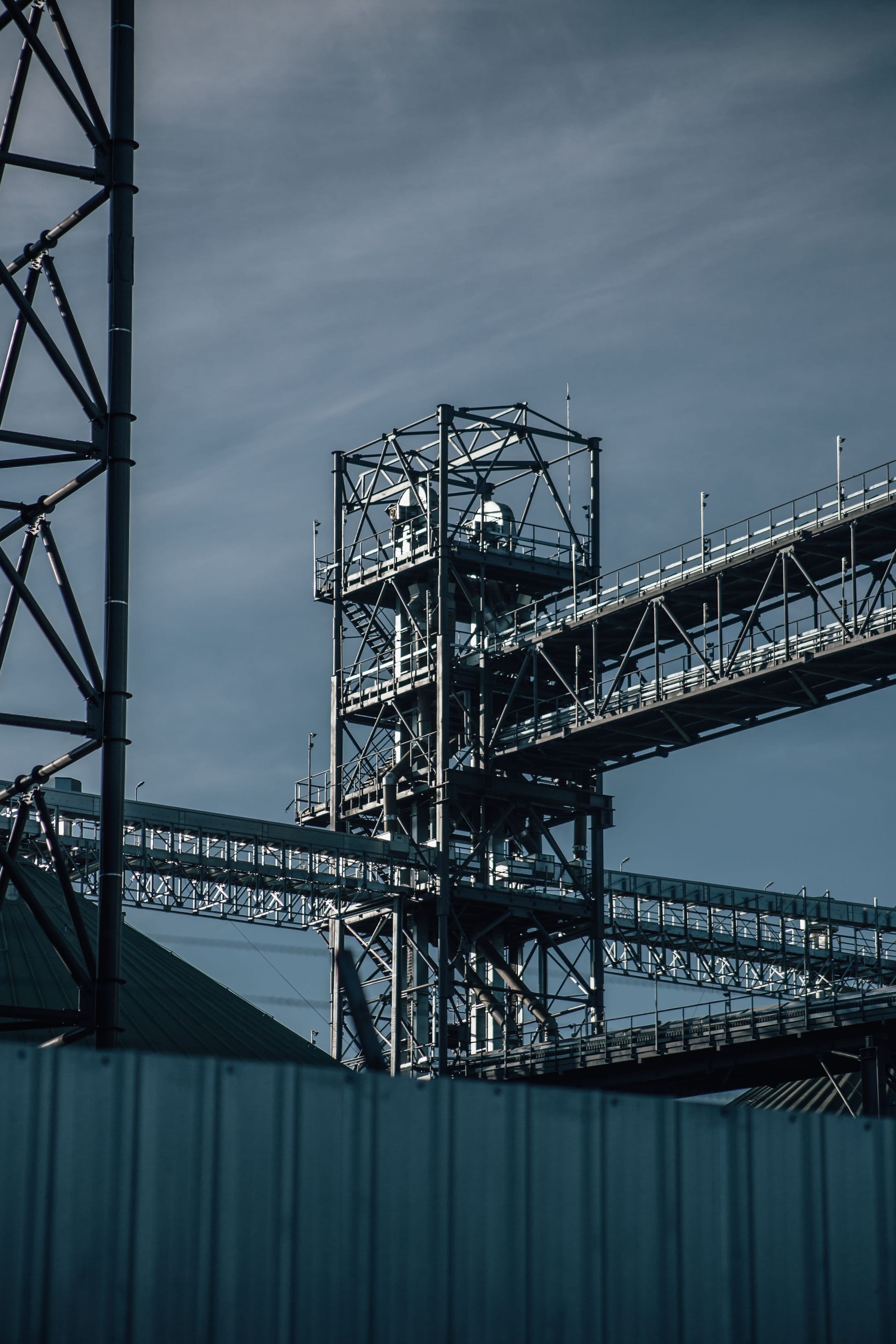 Steel lattice structure photographed from below